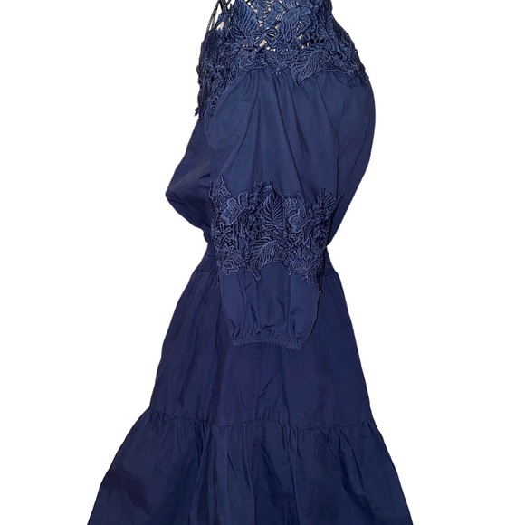 Navy Blue Off-Shoulder Cotton  Dress - Picture 5 of 6